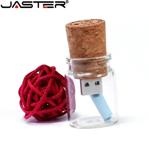 Флэш-накопитель JASTER, 5 шт./партия, USB 2,0, стеклянная флэш-карта в виде бутылки для дрифта, свадебный подарок, флэш-накопитель с пробкой, 32 ГБ, 64 ГБ, 128 ГБ
