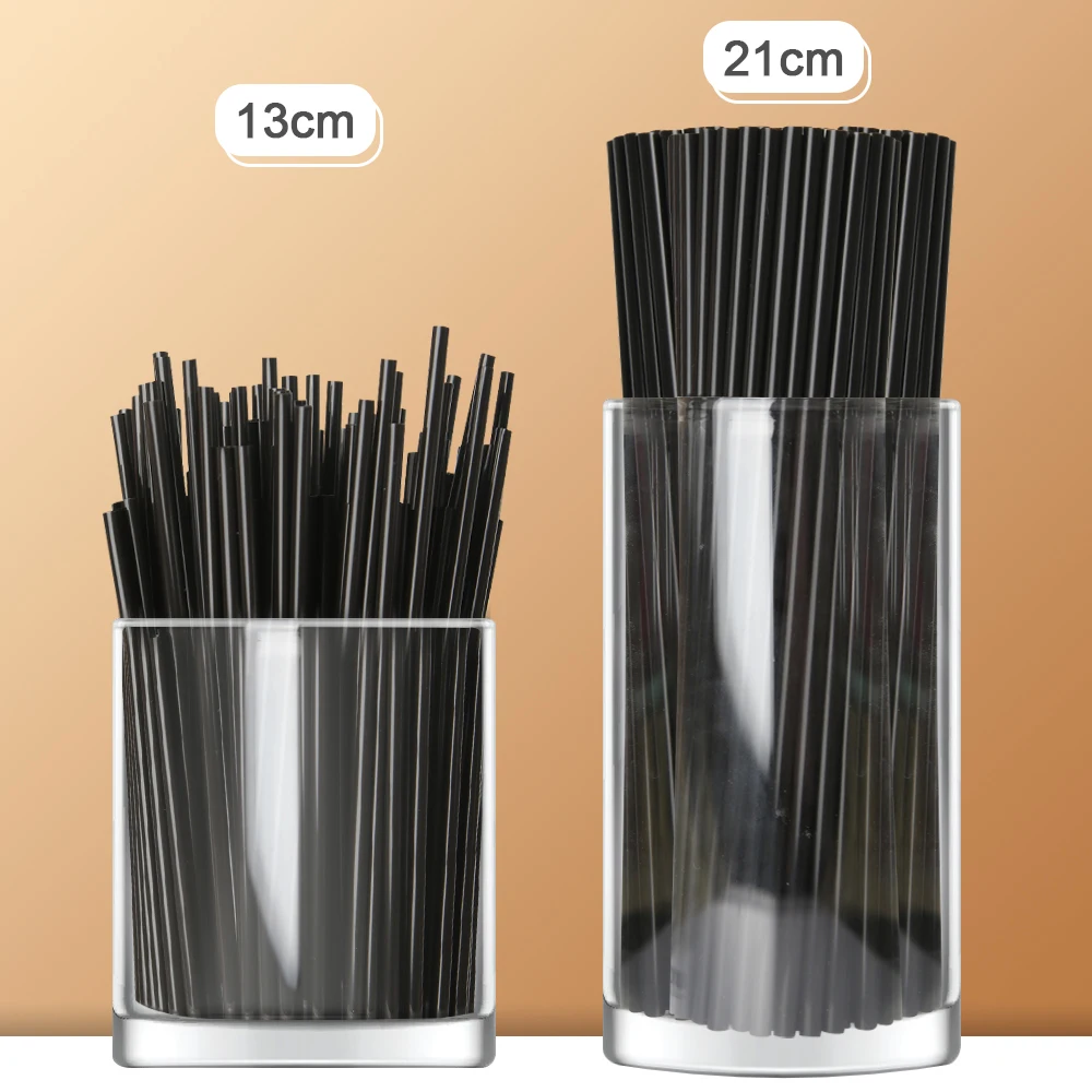 500Pcs Disposable Cocktail Straws 21/13cm Black Long Short Plastic Straw DIY Party Straw Kitchen Accessories Drinking Straws