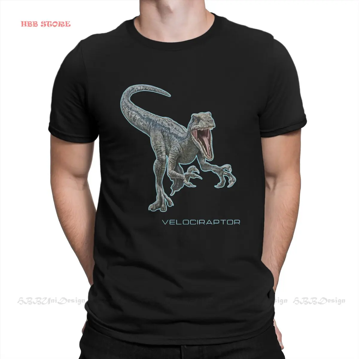 Velociraptor Round Collar TShirt Jurassic Park Dinosaurs Film Fabric Basic T Shirt Man's Tops New Design Hot Sale