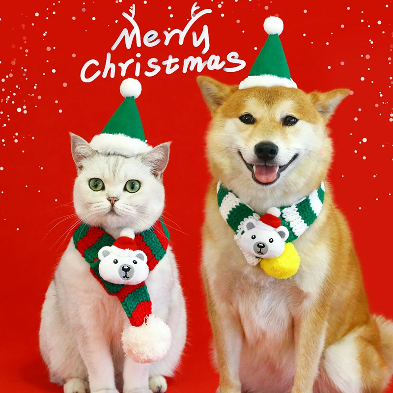 

Теплый Вязаный рождественский шарф для щенков, Мальтийский шарф, милый вязаный шарф для кошек и собак, товары для домашних животных, аксессуары для маленьких собак