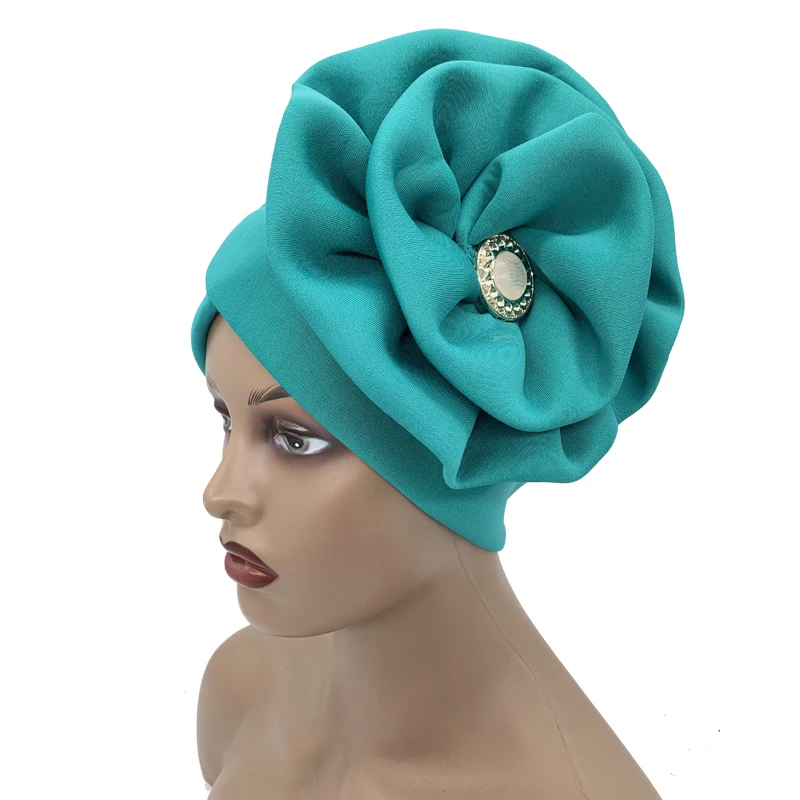 2022 Trendy Women Big Flower Turban Hat Fashion Muslim Hijab Caps Diamonds Head Wrap Ladies Bandana Chemo Cap African Hat