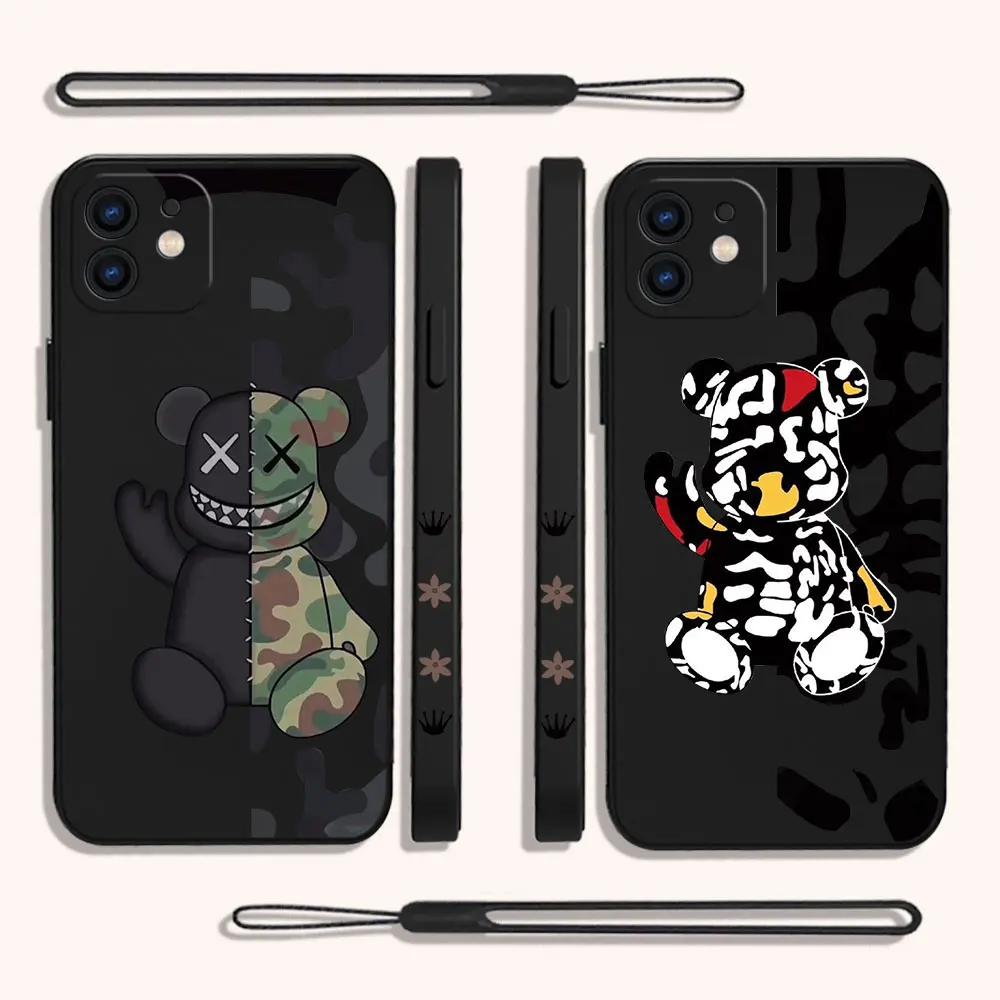 

Cartoon Bears Phone Case For iPhone 14 13 12 11 Pro Max Mini X XR XS MAX SE20 8 7 Plus 6 6S Plus Silicone Cases with Hand Strap