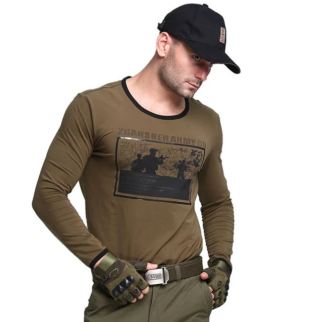 

2023 Men's Long Sleeve Army Combat Military T Shirt 100% Cotton Plus Size T-shirt Casual Male Tactical Army Tee Tops TShirt 4XL