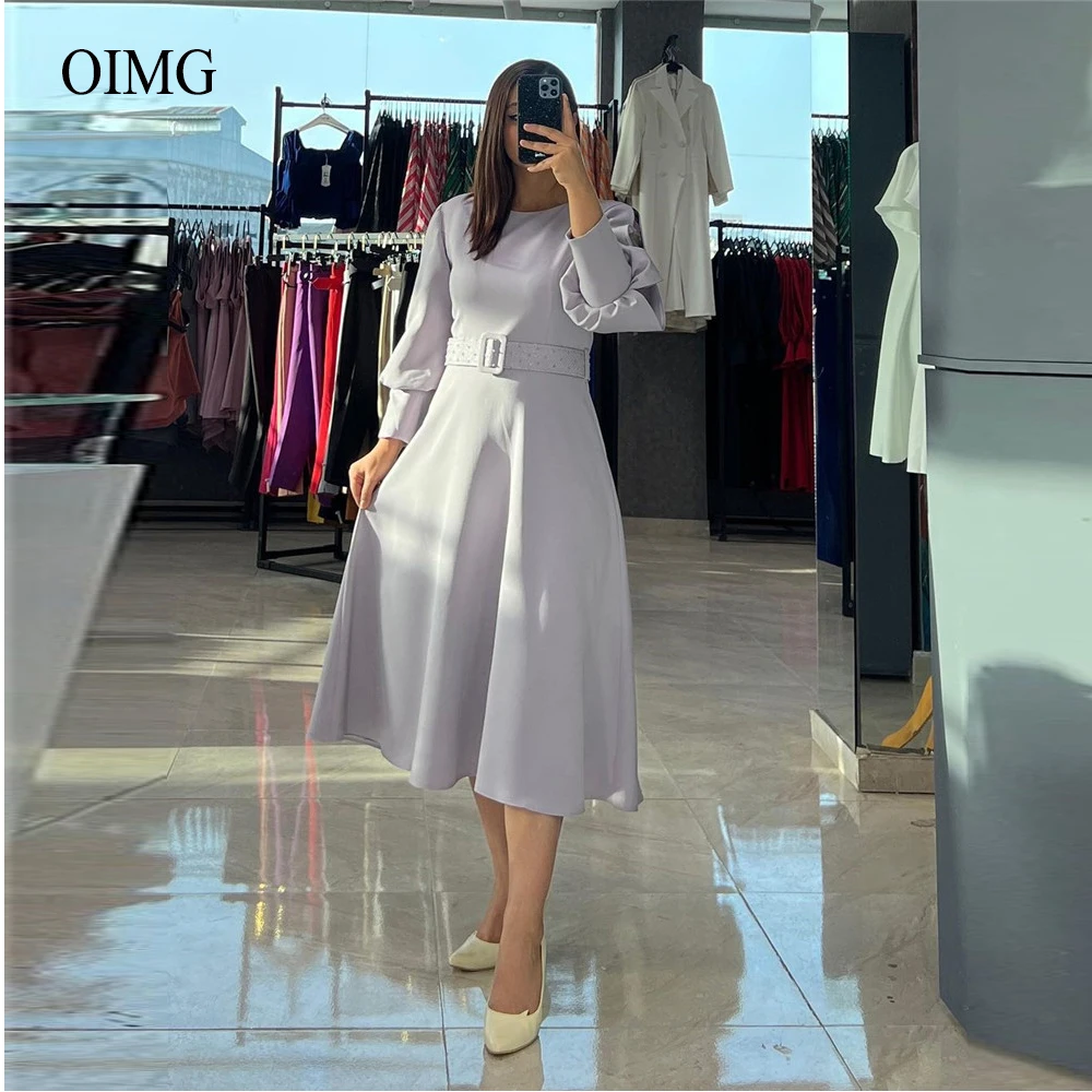 

Платье женское вечернее Лавандовое с круглым вырезом, длинным рукавом и поясом