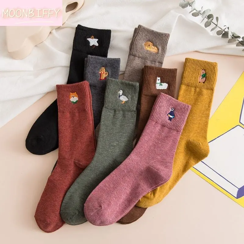 

New Sell Well Embroidery Cartoon Alpaca Cute Women's Socks College Style Cotton Long Socks for Women Harajuku Vintager Sock