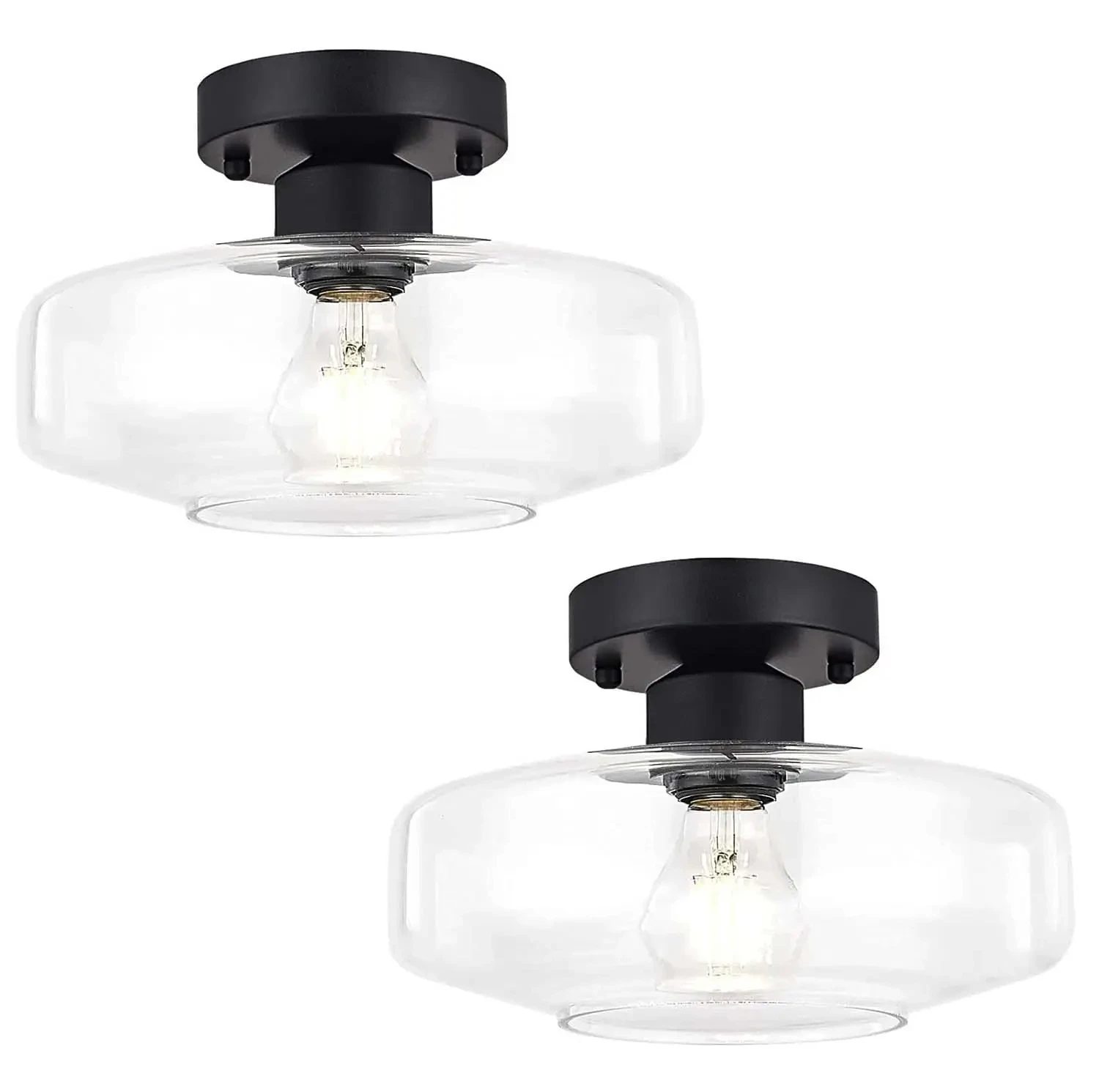 

Semi-recessed ceiling light with clear glass shade ceiling lighting for bedroom kitchen corridor without bulb