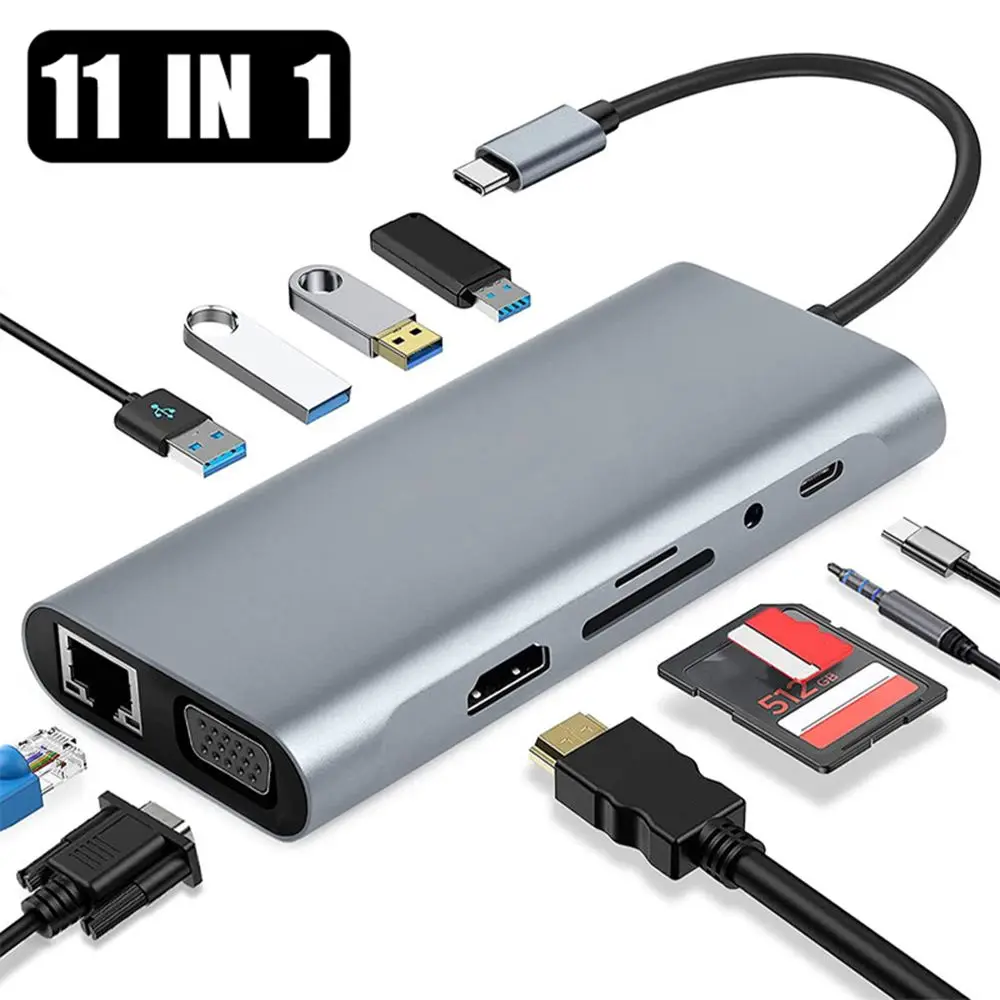 

Док-станция 11 в 1, USB 3,0, USB Type-C, 4K, HDMI, Rj45