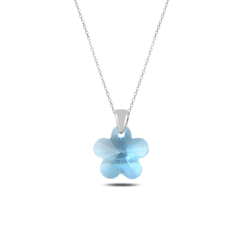 

Silver 925 Sterling Daisy Blue Crystal Necklace