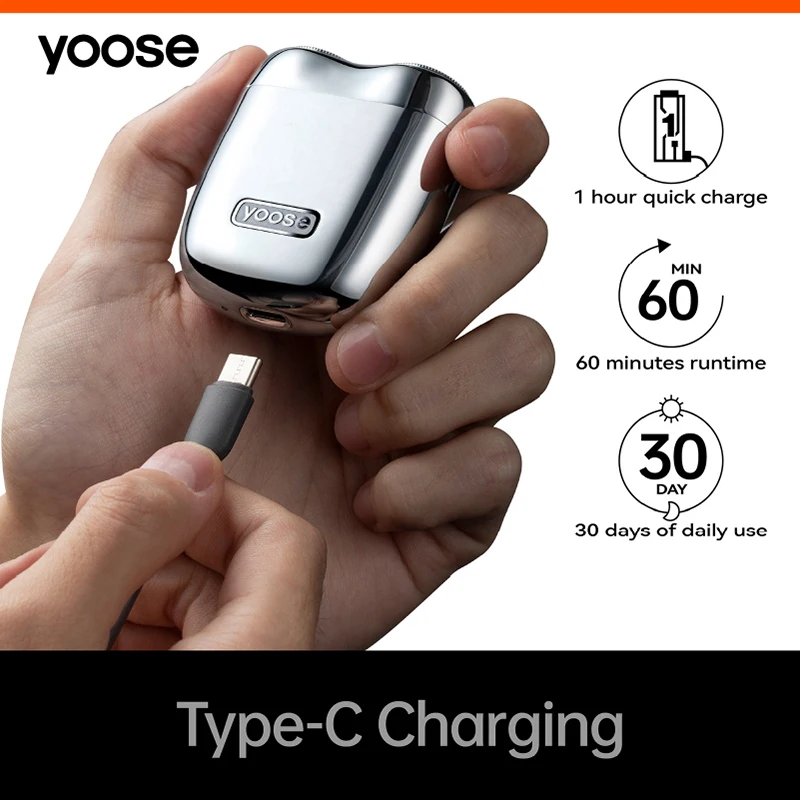 Фото yoose Mini Shaver Rechargeable Wet &b Dry Electric Shaver with IPX7 Waterproof, Portable for Travel, Type-C Charge, Gifts (Black) №3