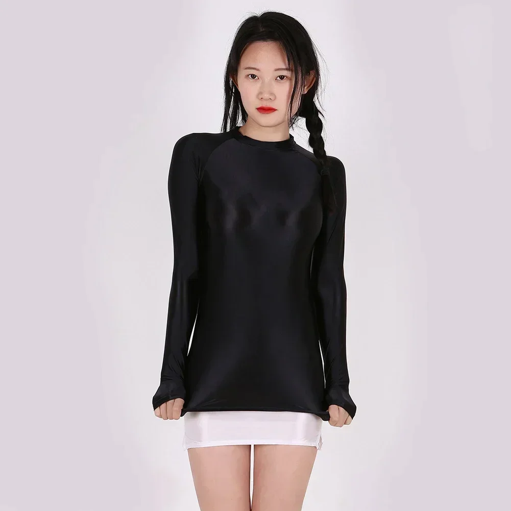 Женская масляная блестящая прозрачная сетчатая дышащая блузка с длинными