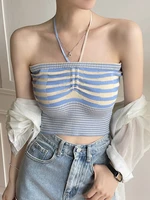 thin striped knitted crop top tube tops women summer camisole sexy sleeveless halter tanks womens clothing camisetas sin mangas