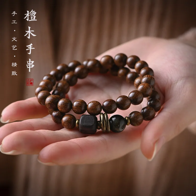 

Creative gold sandalwood hand string Japanese and Korean personality lovers retro men women jewelry Buddha ethnic wind bracelet