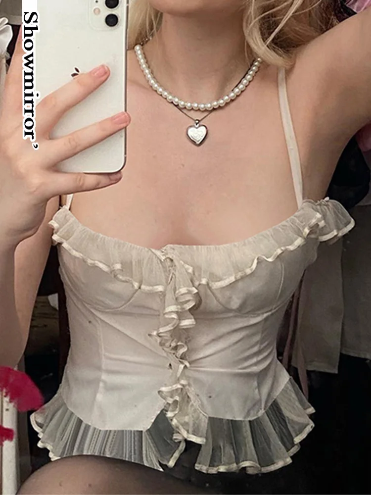 

Женский кружевной корсет Showmirror y2k, с низкой посадкой, сексуальный топ на бретельках, летняя одежда, 2022