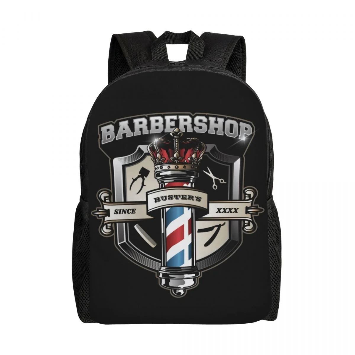 

3D Print Barber Pole And Crown Backpacks Vintage Barbershop School College Travel Bags Men Women Bookbag Fits 15 Inch Laptop