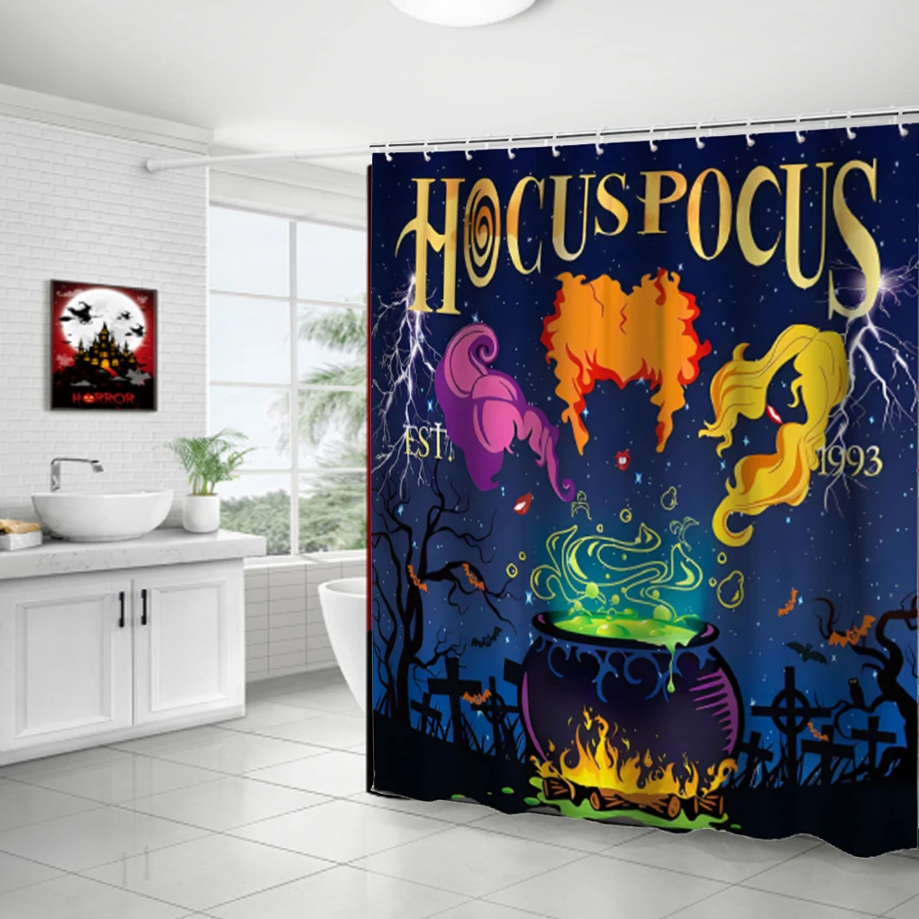 

Halloween Shower Curtain Bathtub Decors Exquisite Indoor Drape Scene Layout Bathroom Curtains Rooms Pendants Props