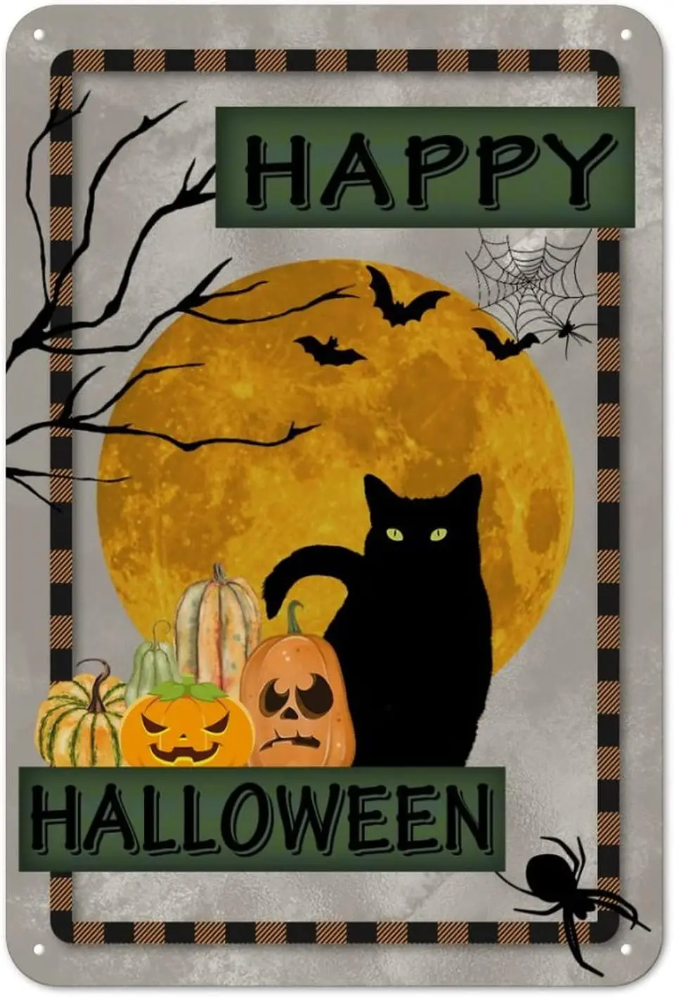 Hppy Hlloween Pumpkn Tn Sgn Blck Ct Bt Moon Metl Scry Ghost 128n Wetherproof Wndproof Country Wll Декор для дома Grge