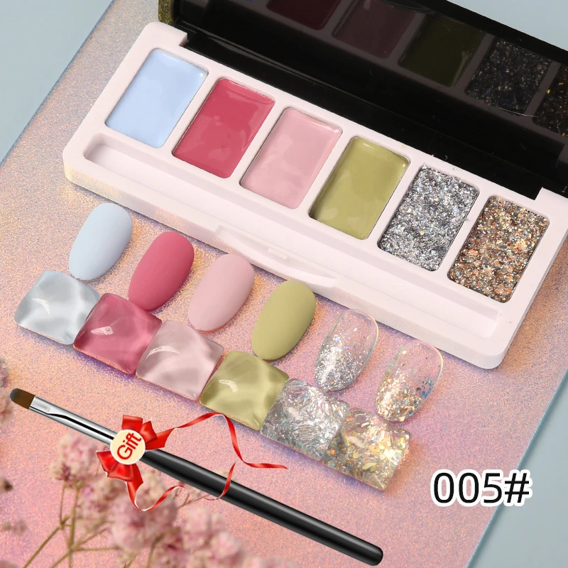

New Solid Cream Gel Nail Polish 6 In 1 Color Palette Soak Off UV LED Semi Permanent DIY Painting Nail Art For Manicure Salon