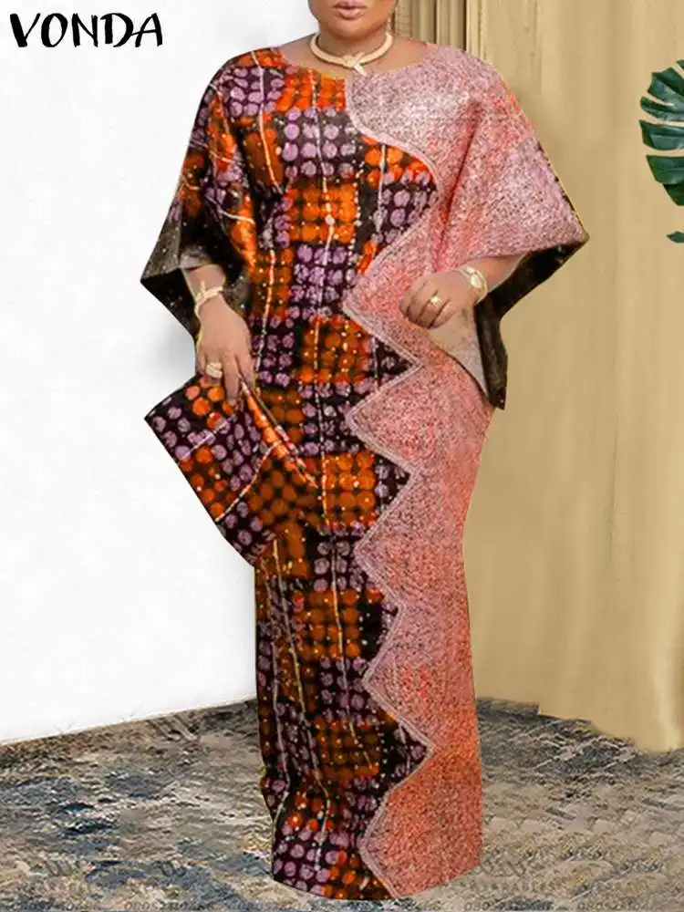 Женское оригинальное платье 2024 VONDA богемный сарафан с принтом повседневное