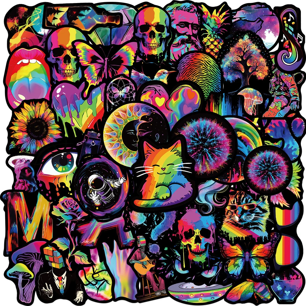 

10/30/50 шт. Радужный неоновый свет, мультяшные наклейки, крутая наклейка в стиле граффити, ноутбук, скейтборд, чемодан, велосипед, водонепроницаемая детская наклейка, игрушки