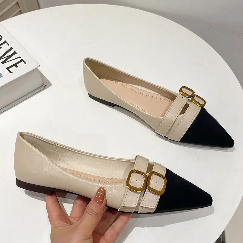 

Новинка 2023, корейские женские туфли на плоской подошве, черные рабочие туфли с неглубоким острым носком, божьи коровки, удобные женские туфли, подходящие к цвету