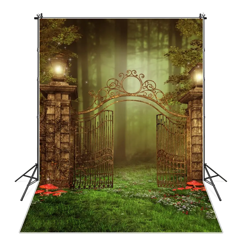 

Gate to Wonderland Forest Photography Backgrounds Girls Fairy Tale Ancient Metal Door Kids Backdrops Photographic Portrait Props