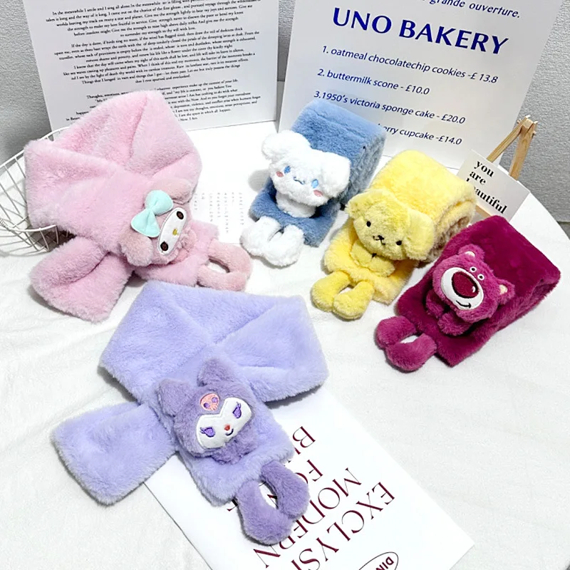 

Милый шарф Cinnamoroll Kuromi плюшевый мягкий зимний теплый детский шарф милые утепленные детские шарфы рождественский подарок для девочки