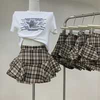 womens plaid skirt shorts harajuku cute culotter lady summer casual ruffle skorts