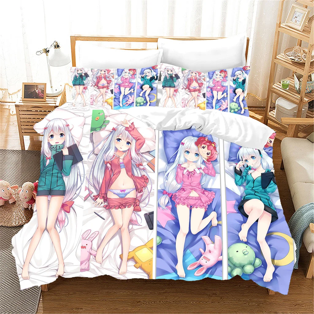

3D Modern Japanese Cartoon Anime Movie Cute Girl Sexy 3pcs Polyester Bedding Sets Bed Duvet Cover Set and 2pcs Pillow cover