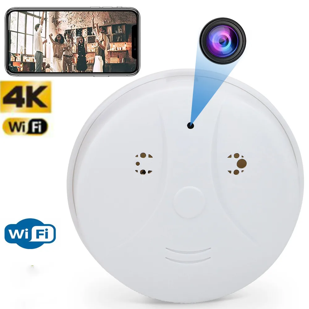 

HD4K WiFi Mini Camera Smoke Detector Design ip Cam Smart Security Night Vision Motion Detection Camcorder Support Hidden tf Card