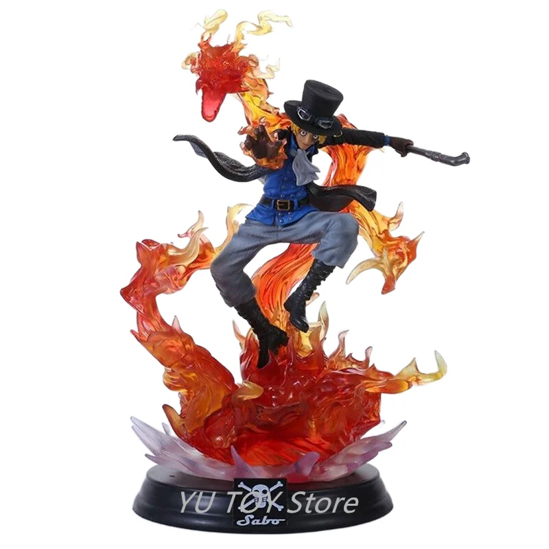 

33cm Anime One Piece Figure GK Flame Fire Dragon Sabo Kaku Mei Gun Oversized Pirate Statue Action Figurine Collectible Model Toy
