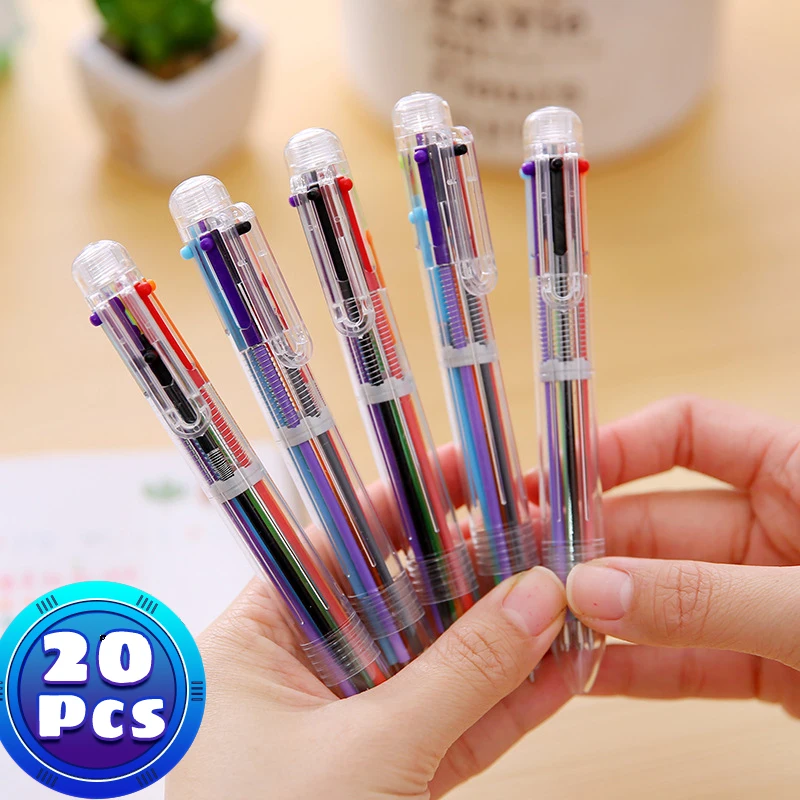 

20Pcs/Lot 6-color Transparent Ballpoint Pen Creative Cute Multi-Color Retractable Pen Colorful Stationery Ofiice School Supplies