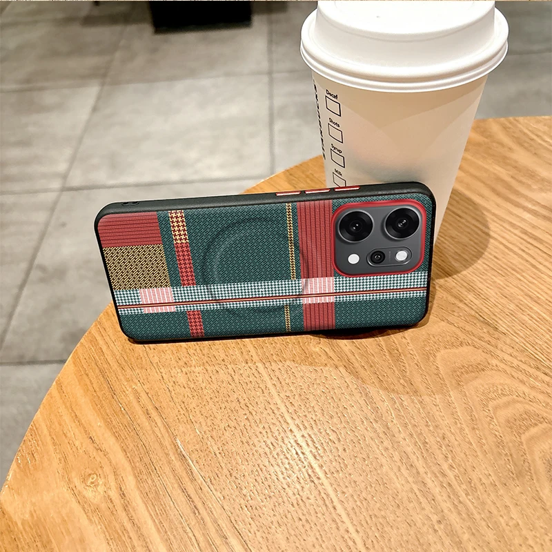 Чехол для Oppo Reno14 Pro, красный, зеленый, в полоску, кожаный чехол Magsafe, индивидуальные металлические ключи, матовый, противоскользящий, мягкий чехол (art.: 3920d01f95055) - 3920d01f95055
