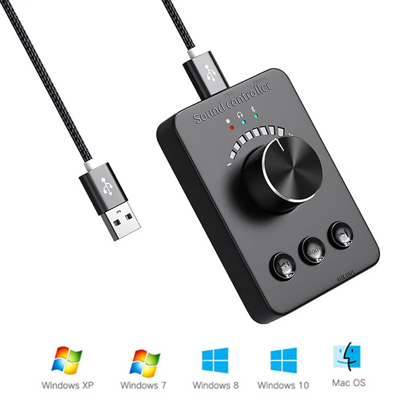 

USB Volume Control Knob Computer Speaker Controller Bluetooth 5.1 3.5mm Audio Output with Play Pause Skip Mute Function