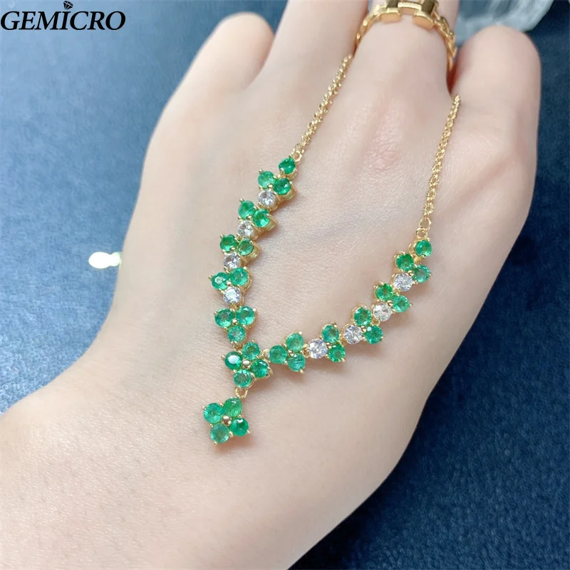 Ожерелье женское из серебра 925 пробы с натуральным изумрудом 3 мм 32 шт.