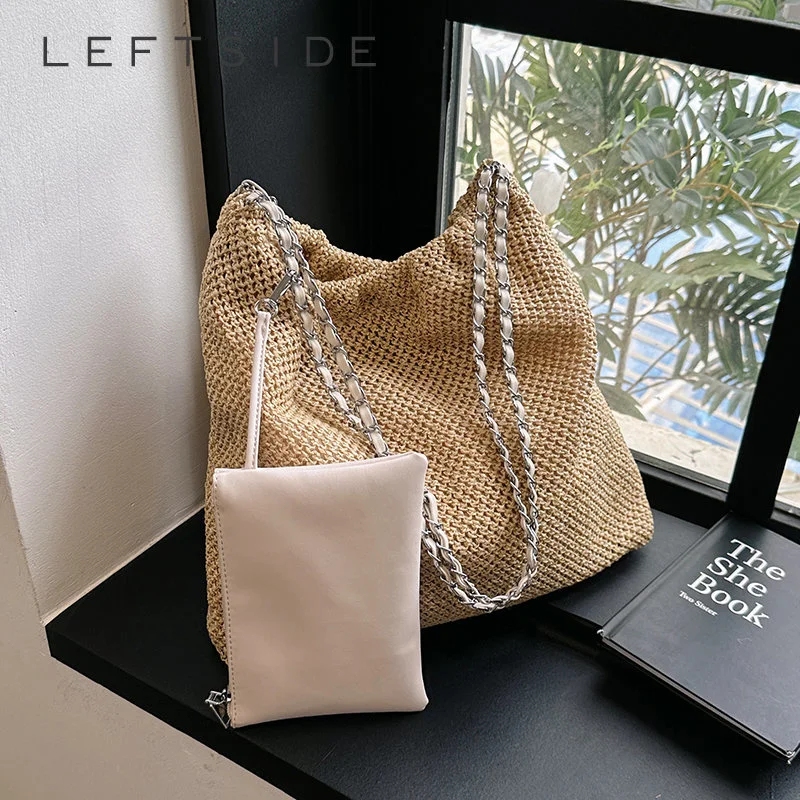 

Маленькие соломенные сумки для женщин, 2 шт./комплект, лето 2023, сумки через плечо, женские сумки для путешествий, женская сумка на плечо с цепочкой