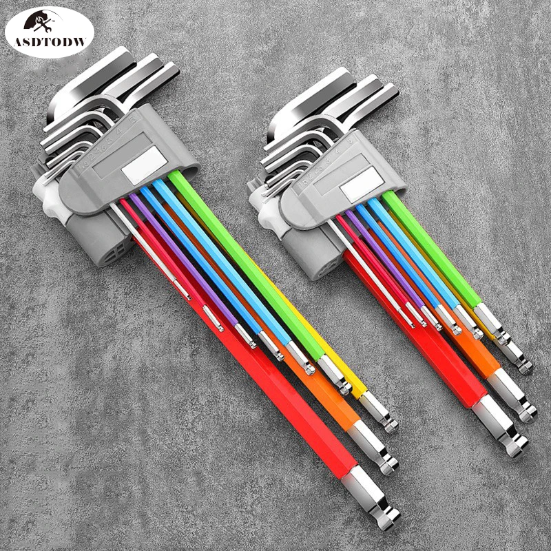 

Screwdriver 9pcs Set Allen Key Set Hexagon Spanner Universal Hex Wrench 6 Angle Six-Lens Ball Keys Color Hand Tools