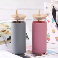 new heat insulation protective sheath high boron silicon bamboo cover glass straw cover water cup
