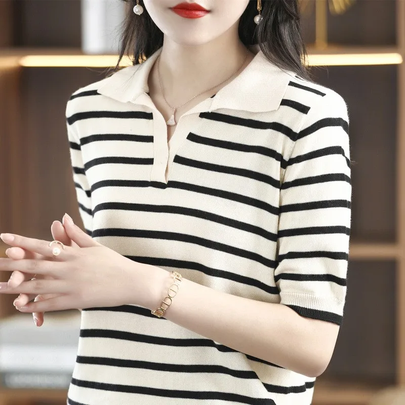 Женская однотонная рубашка-поло WinvyNee с коротким рукавом