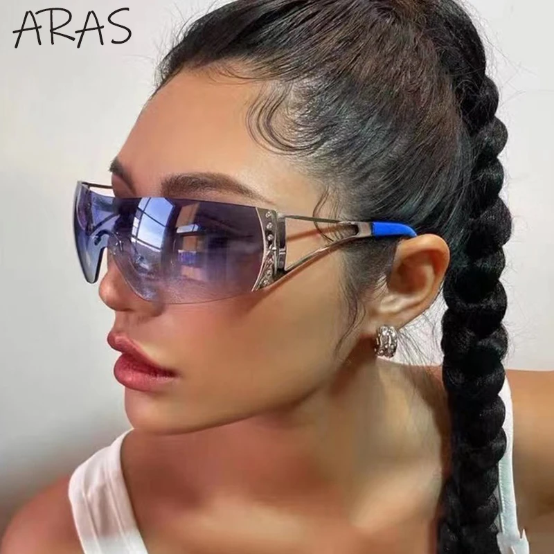 

Y2K One Piece Sunglasses Women 2000S Retro Luxury Oversized Wrap Around Sun Glasses Ladies Punk Rimless Shades Trending Sunglass