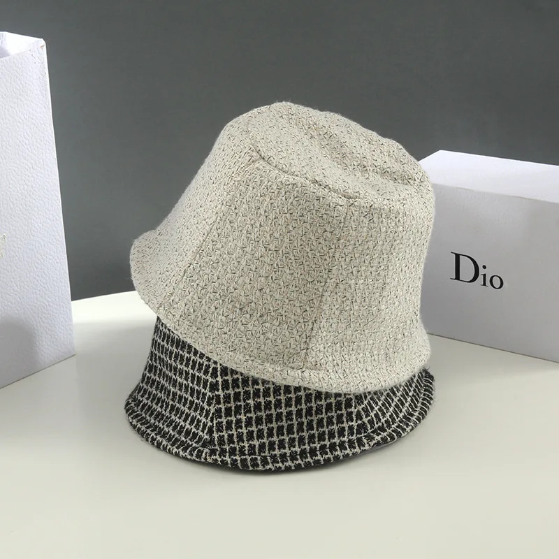 

Fisherman hat female qiu dong beautifulretro fashion leisure folding bell-shaped basin cap grid sun hathigh quality novel and un