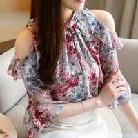 sweet style chiffon shirt womens 2022 summer short sleeved korean fashion clothing floral chiffon blouses and tops ladies 2928