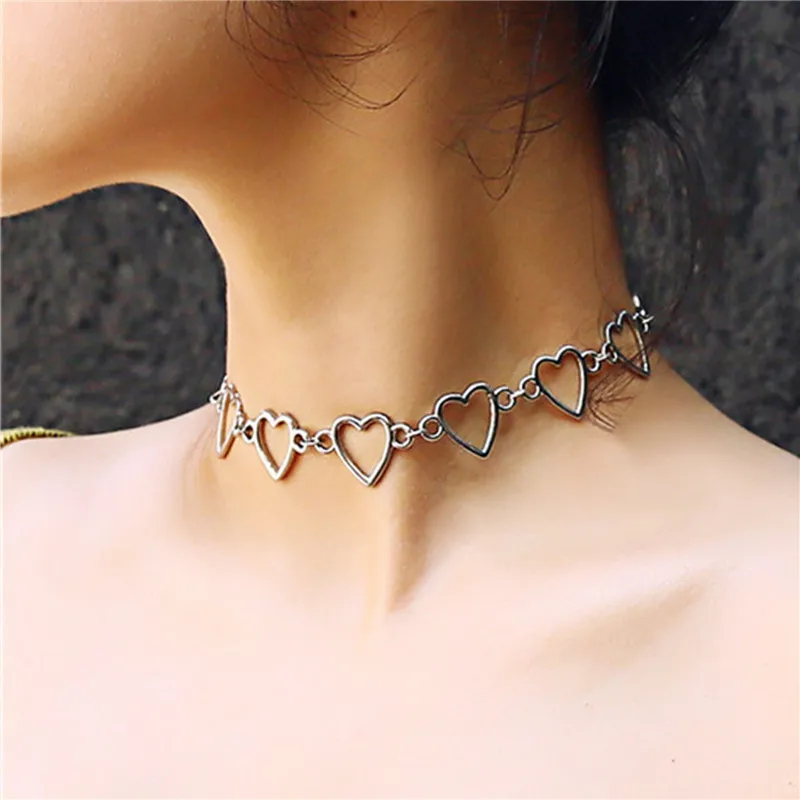 

Женское винтажное ожерелье-чокер Y2k в стиле панк, цепочка на шею в форме сердца с отверстиями из металла, Ювелирное Украшение для косплея