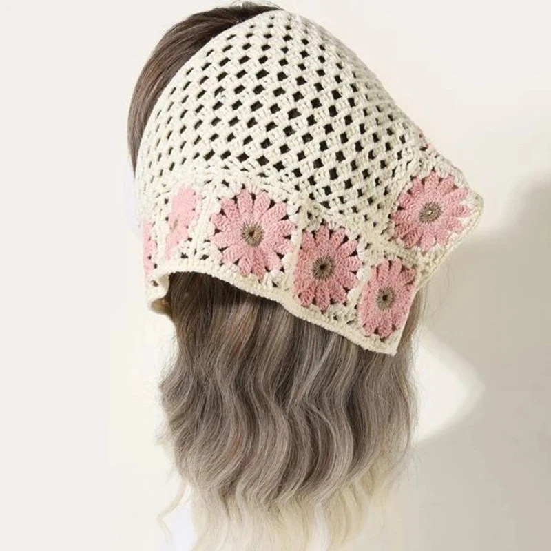 

Women Daisy Knitted Turban Flower Hair Kerchief Vintage Boho Headscarf Headwrap for Female Girls Ladies Present Dropshipping