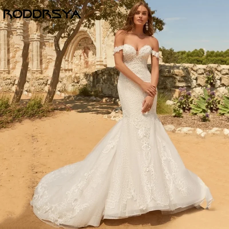 

RODDRSYA Lace Appliques Tulle Wedding Dress Sexy Sweetheart Bridal Gowns Off The Shoulder Backless Custom Mades Vestido De Noiva