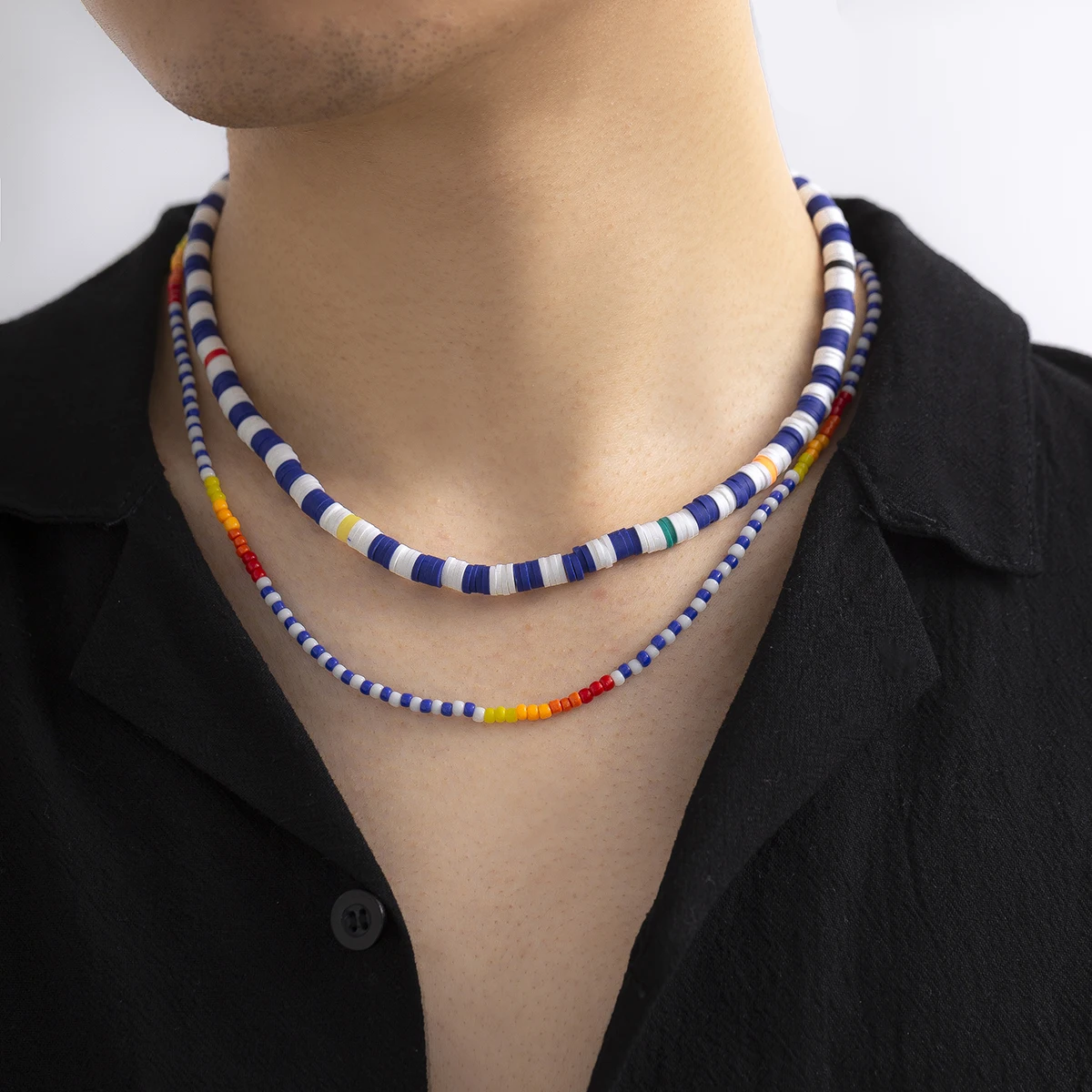 

Multicolor Seed Beads and Polymer Clay Beaded Chain Necklace Men Boho Layered Short Choker Necklaces Collar 2022 Fashion Jewelry