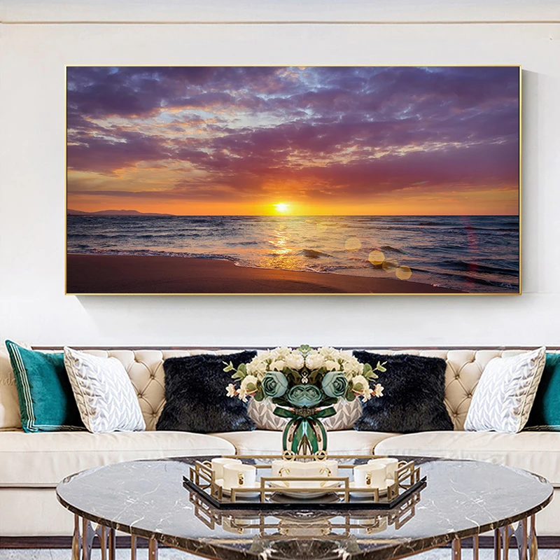 Природный пейзаж HD картины на холсте настенное Искусство волны закат морской