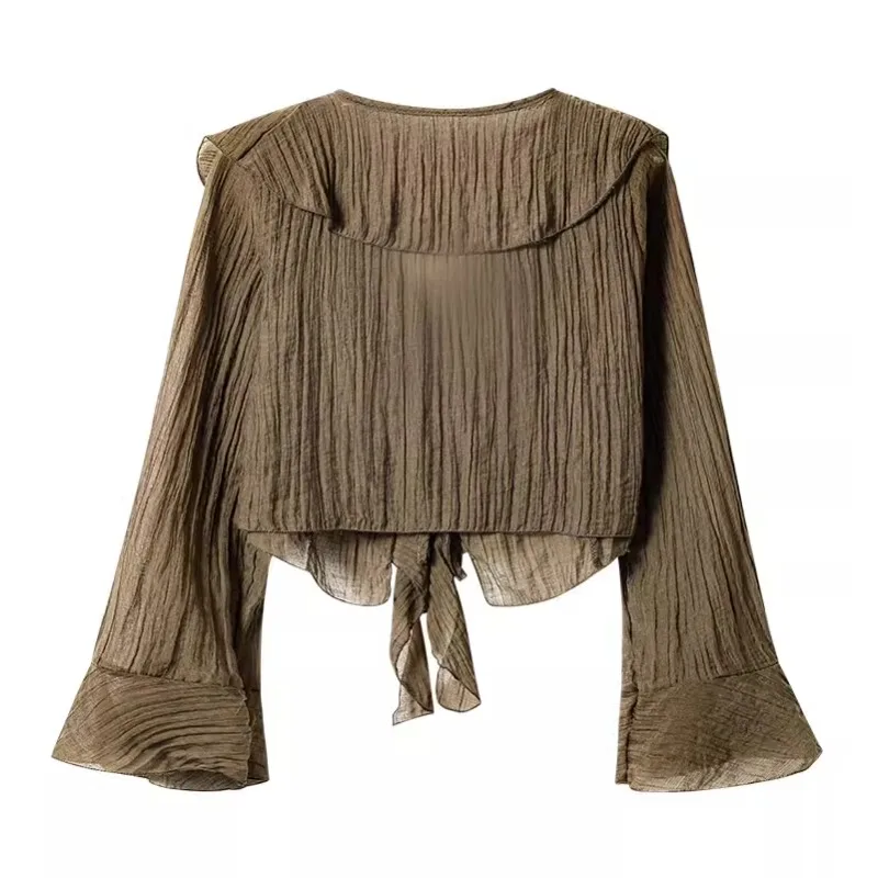 Женские рубашки в стиле ретро с оборками по краям шифоновые блузки на завязках