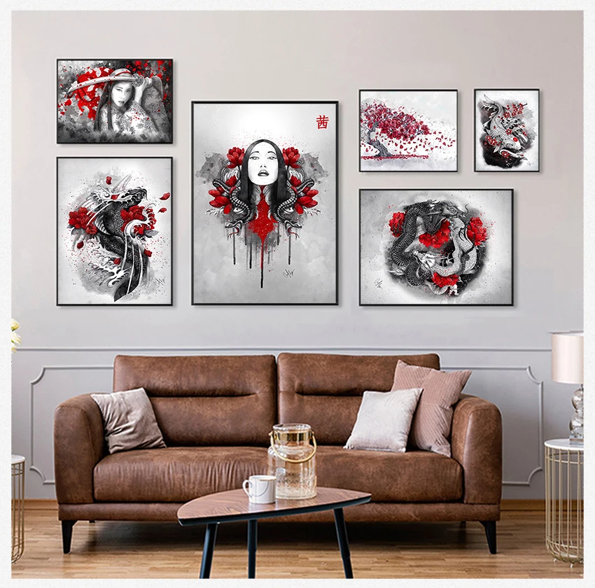 Kanji холст искусство Масляная Живопись стены картины для гостиной плакат печать