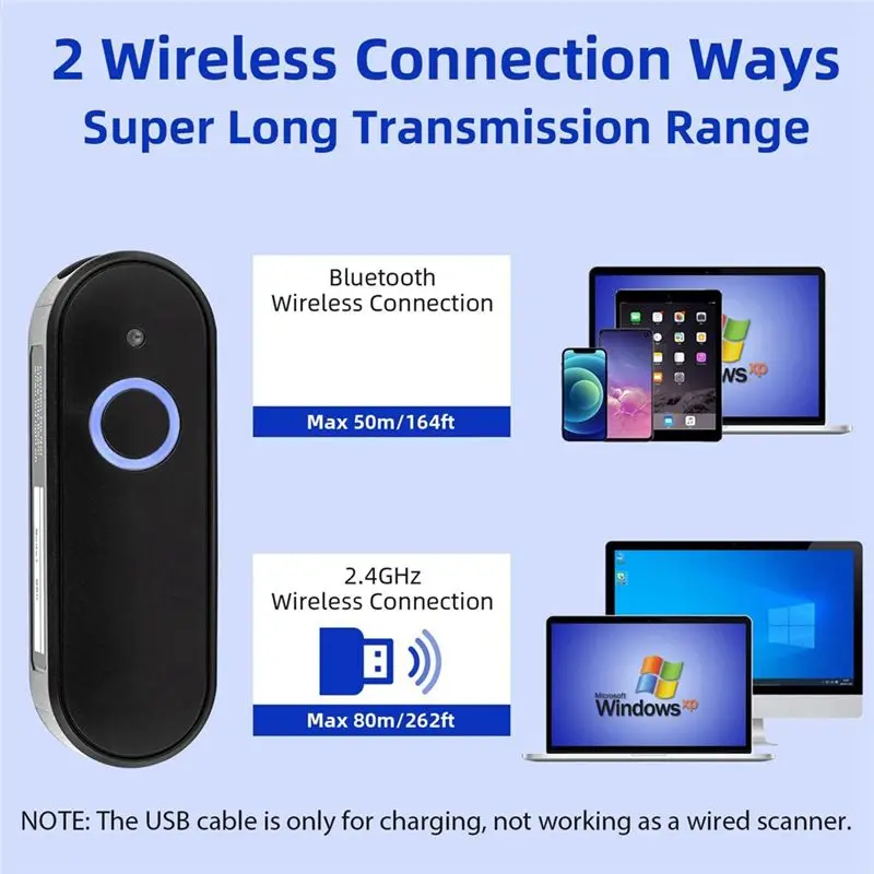 Фото 【A03R~】 Мини-сканер штрих-кодов USB Bluetooth 2.4G беспроводной 1D 2D QR PDF417 для планшетов и ПК на Android (K40 CCD) №5