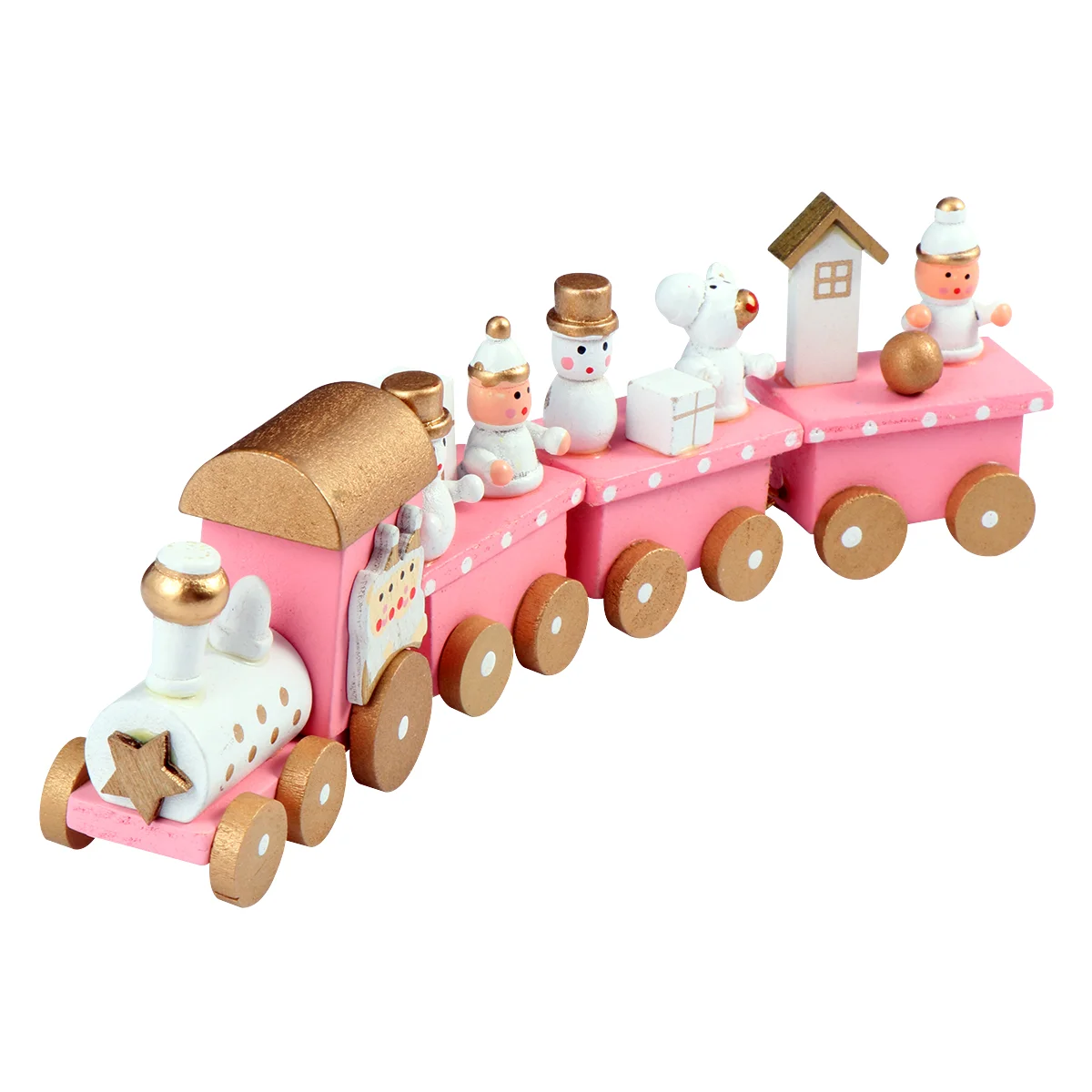 

1pc Christmas Theme Wooden Train Adornment Festive Desktop Decor Train Craft